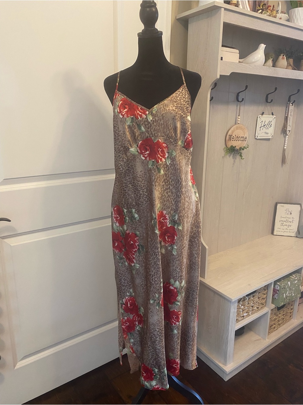 Secret Treasures Leopard Slip Maxi with Red Rose Print